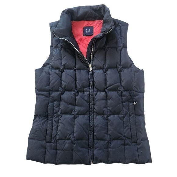 Gap Quilted Down Vest Womens Small Black Puffer Zip Warm Goose Filled - Picture 1 of 9